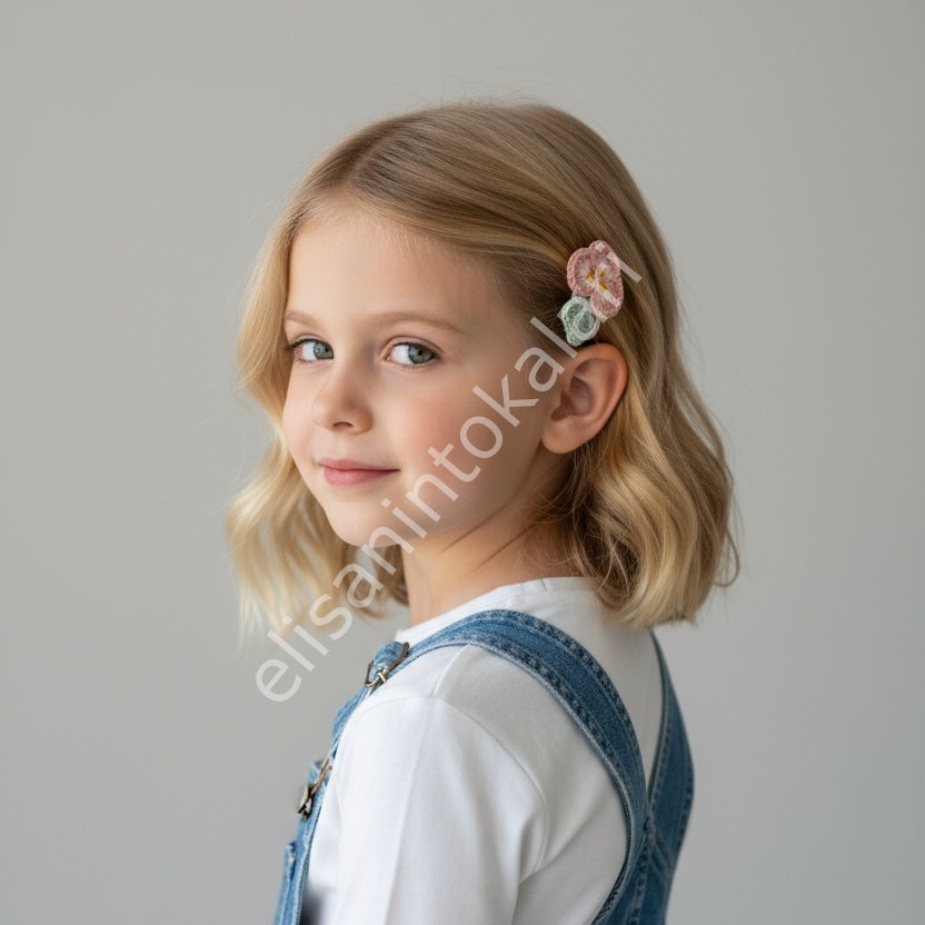 El Yapımı Menekşe Çiçekli Klips Toka 5 cm Örgü Saç Tokası