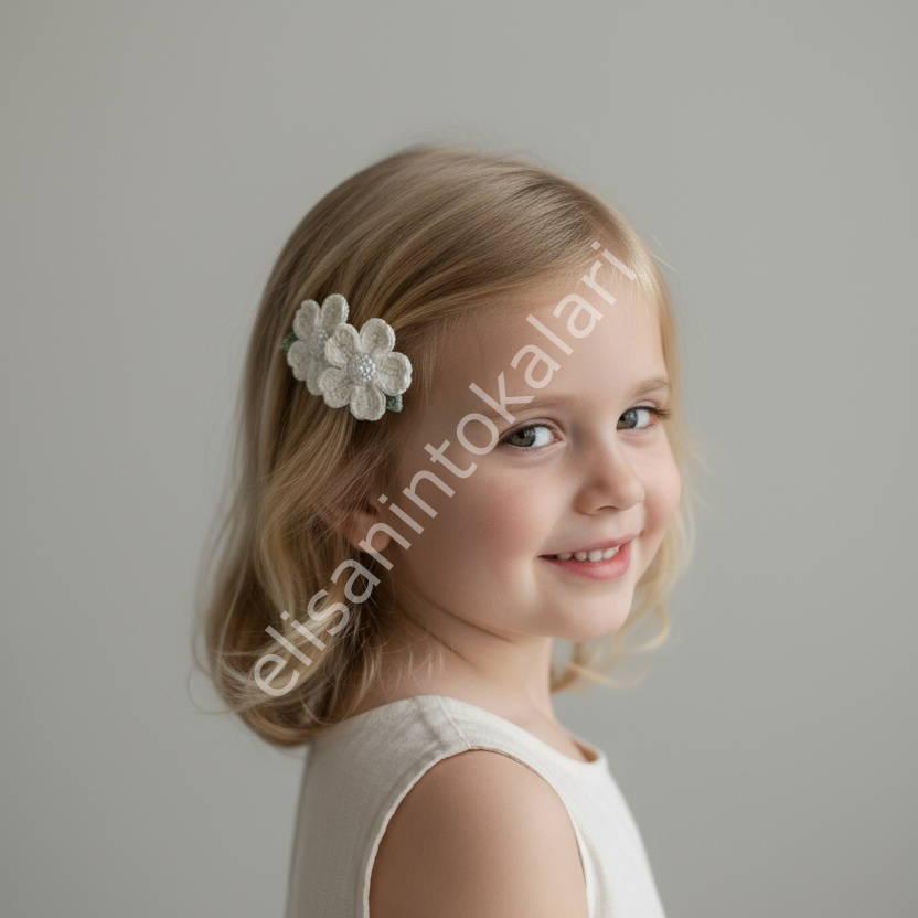 El Yapımı Beyaz Çiçek Tokası – Minimal & Şık Saç Aksesuarı