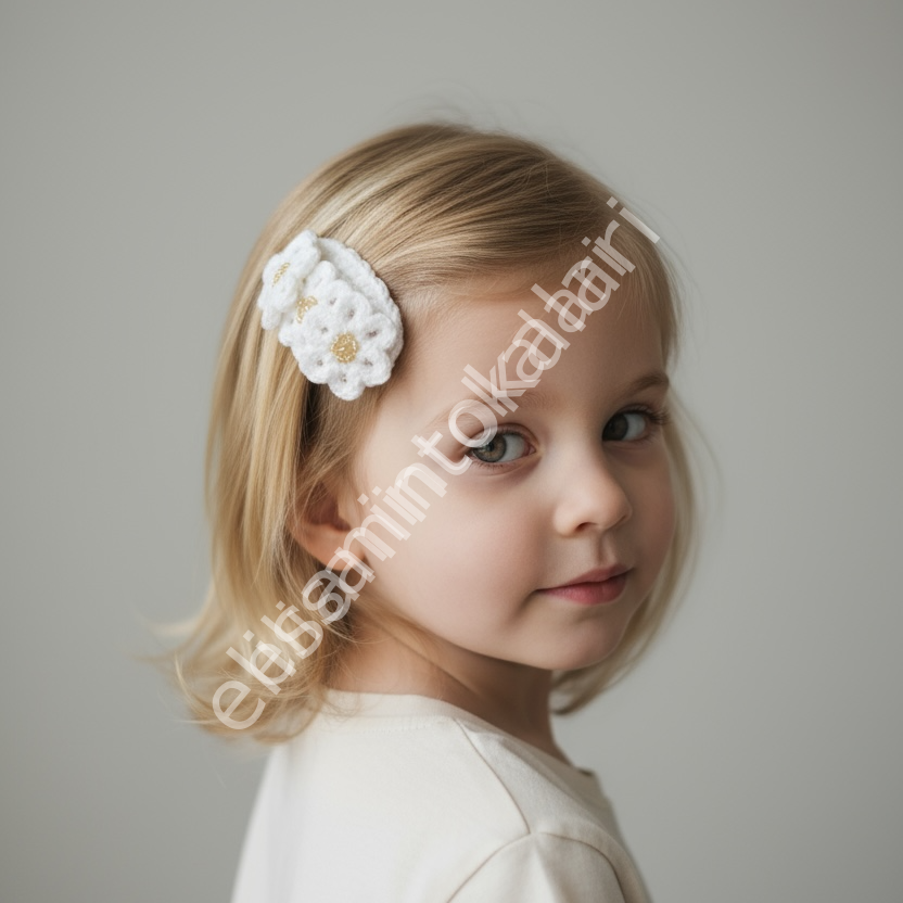 Papatya Boncuk İşlemeli Oval Çıtçıt Toka – El Yapımı Bebek & Kız Çocuk Saç Tokası